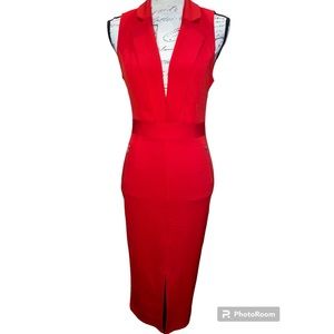 Women’s Red sleeveless collared open back body con dress, pencil cocktail dress